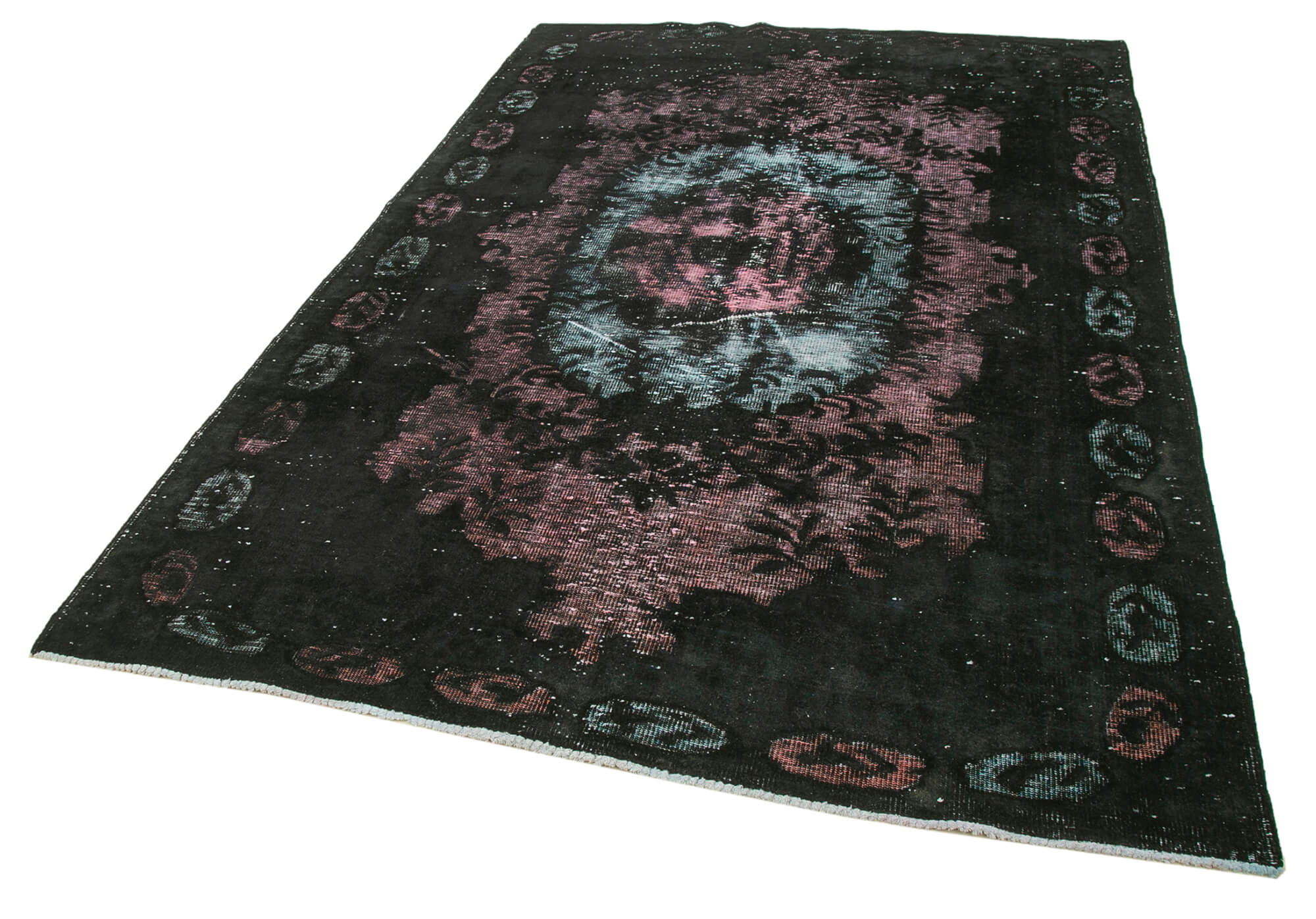 Hand-knotted vintage turkish 1980s 184 cm x 282 cm black carpet