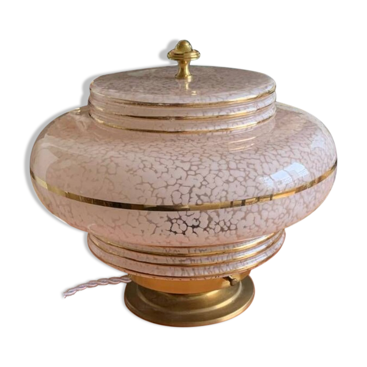 Pink and gold globe lamp - Clichy glass