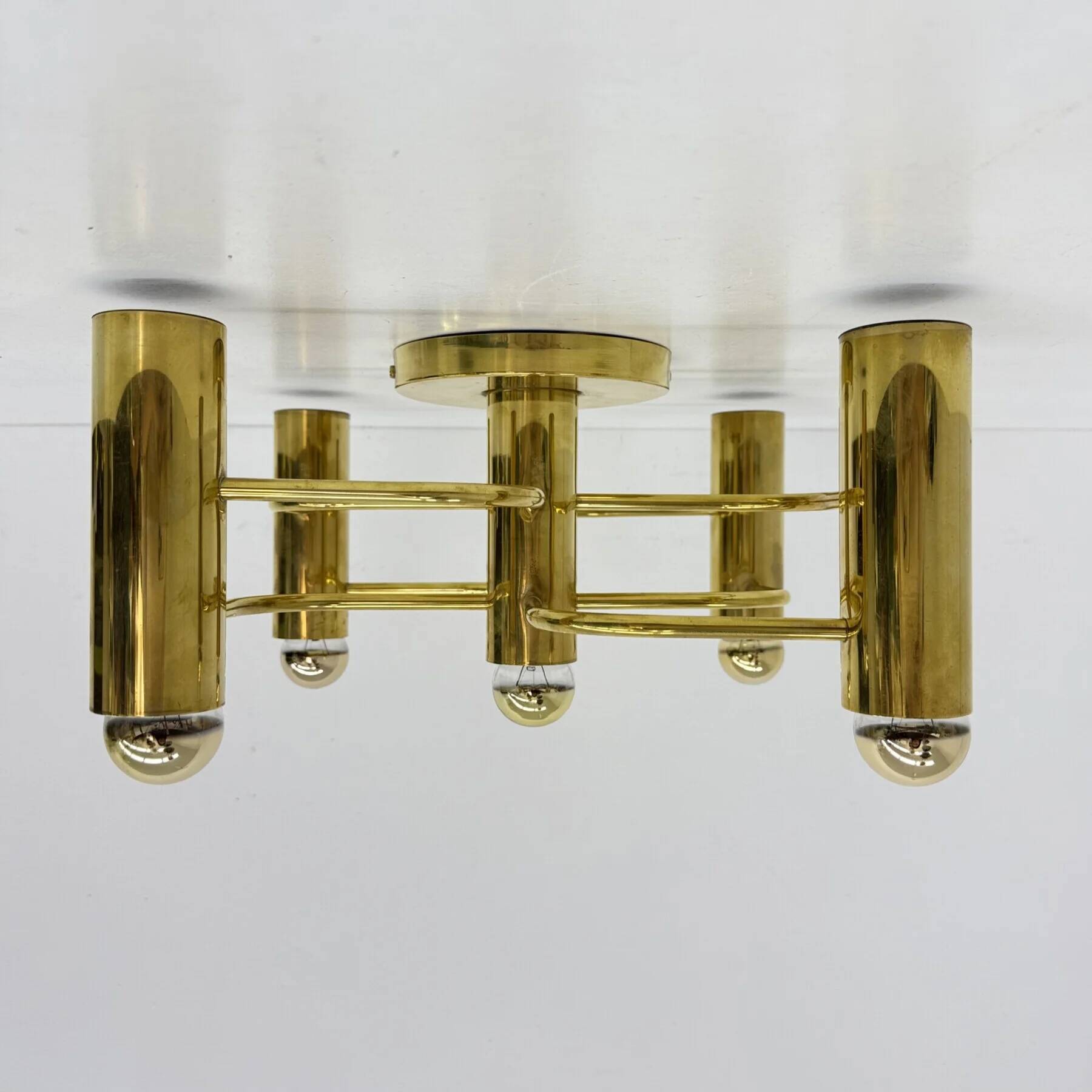 Vintage mid-century modern brass ceiling lamp Leola flushmount by Sciolari, Germany, 1970s