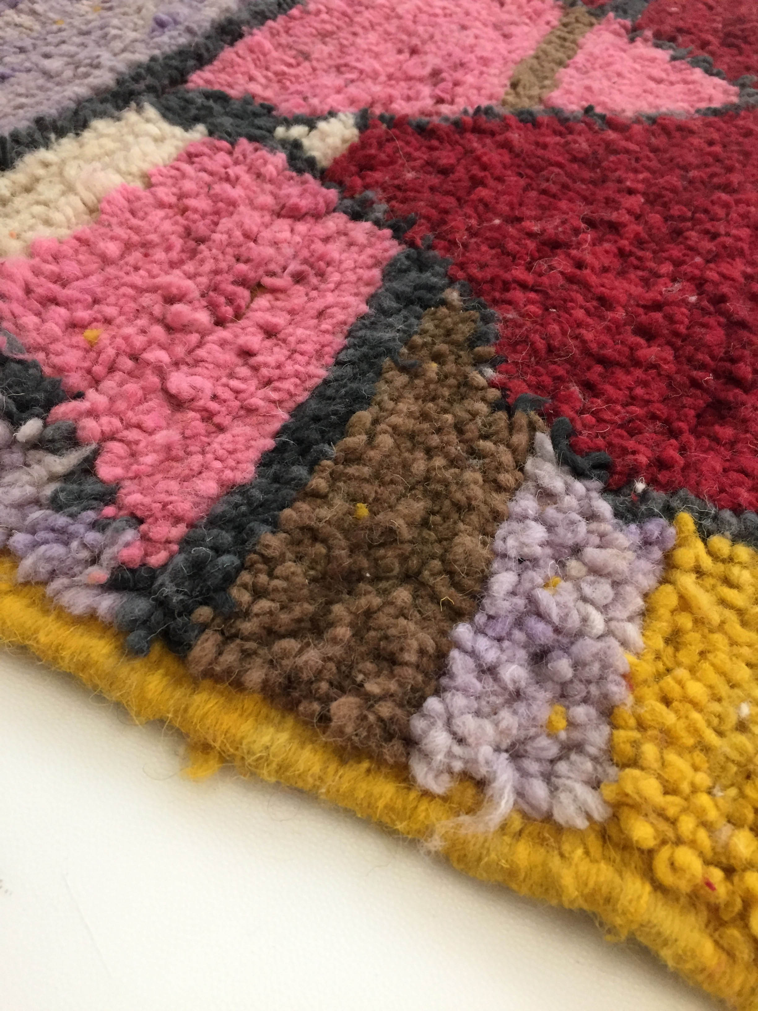 Moroccan Berber boujaad ecru carpet with colorful patterns 153x95cm