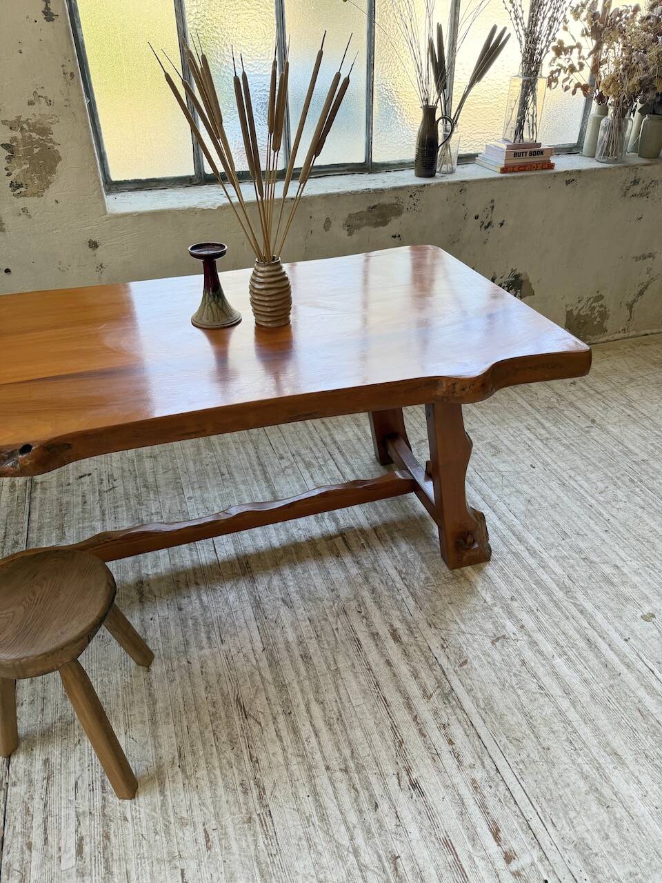 Aranjou farmhouse table in blond elm, 1950s