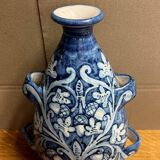 blue and white glazed earthenware vase circa 1900