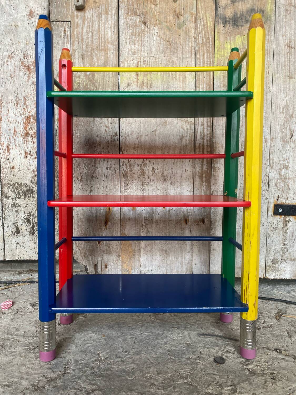 Vintage Coloured Wood Shelf Pencil Design PIERRE SALA Antique Furniture #D