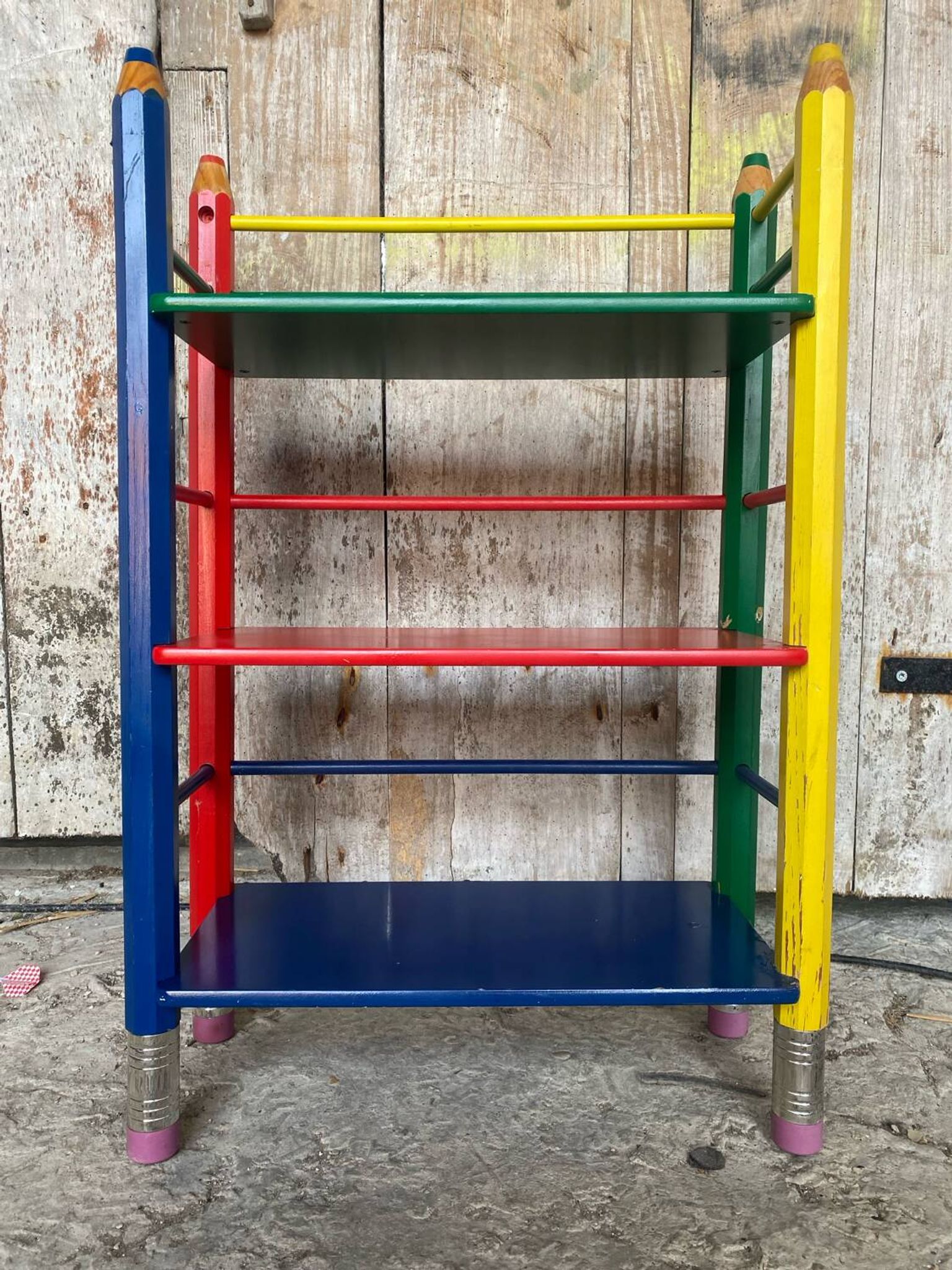 Vintage Coloured Wood Shelf Pencil Design PIERRE SALA Antique Furniture #D