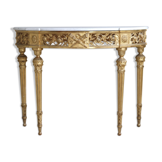 Louis XVI-style gilded wooden console, half-moon in shape