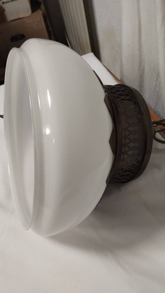 Vintage bronze and opaline pendant light