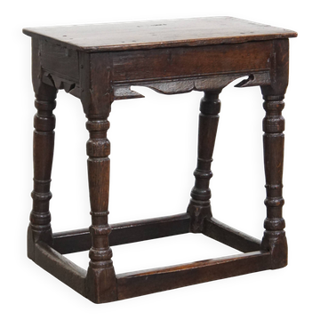 Signed Antique English Oak Joint Stool / Stool from the 17th Century