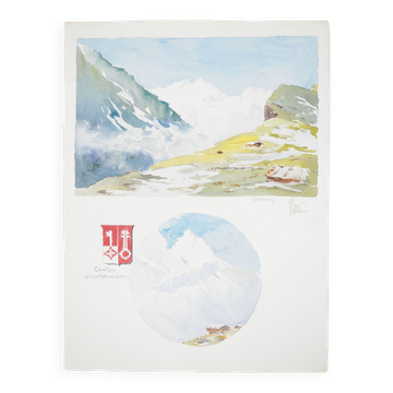 René LEVERD: Switzerland, Brüning Pass, Original signed watercolor