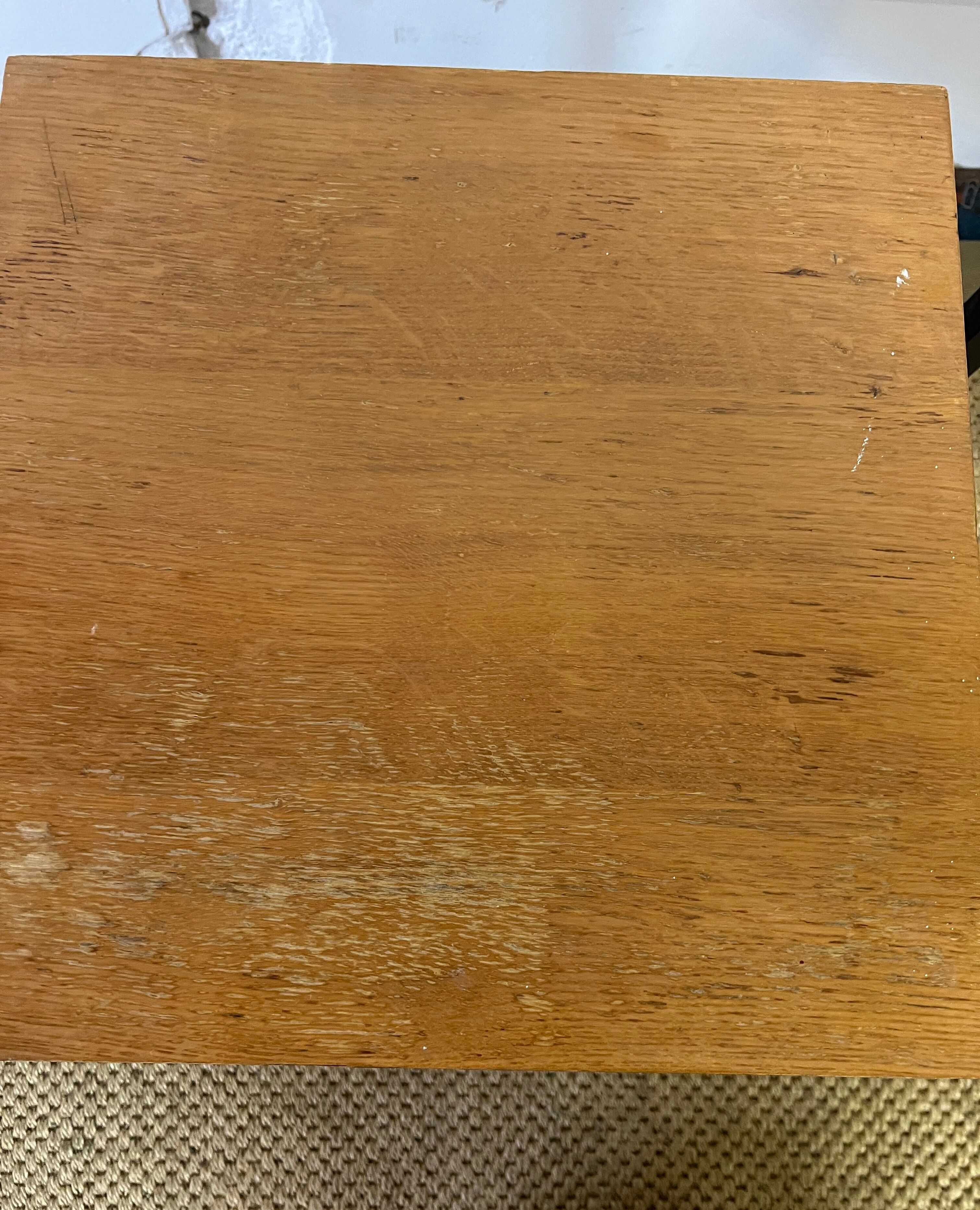 Pair of wooden and vintage metal bedside tables