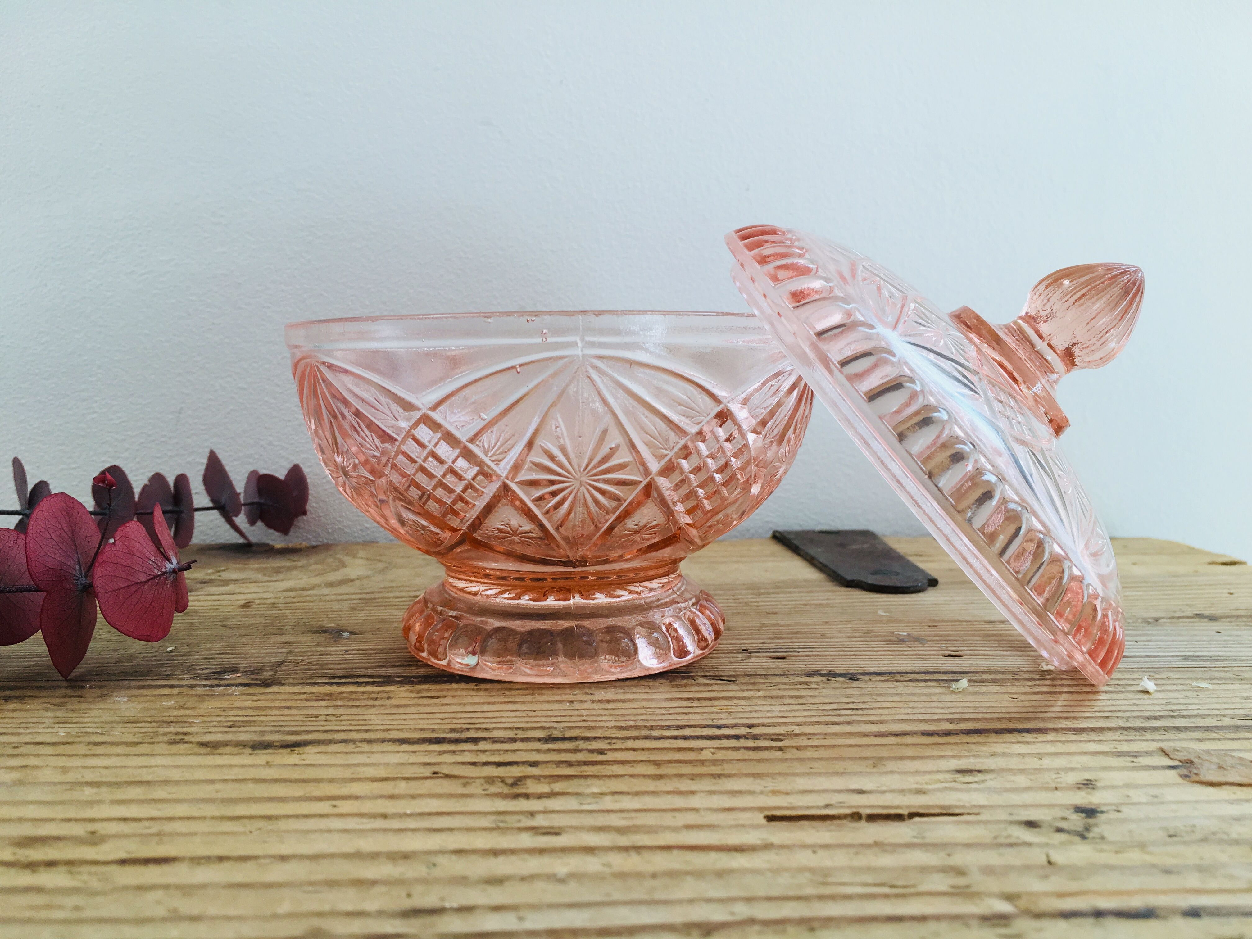 Pink glass candy box