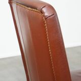 Set of 4 cognac-colored English style dining chairs made of leather