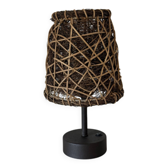 Bamboo & Rattan Solar-Powered Desk Lamp 27x17cm. Dark Coffee Color