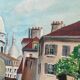 Old oil painting depicting a street in Montmartre
