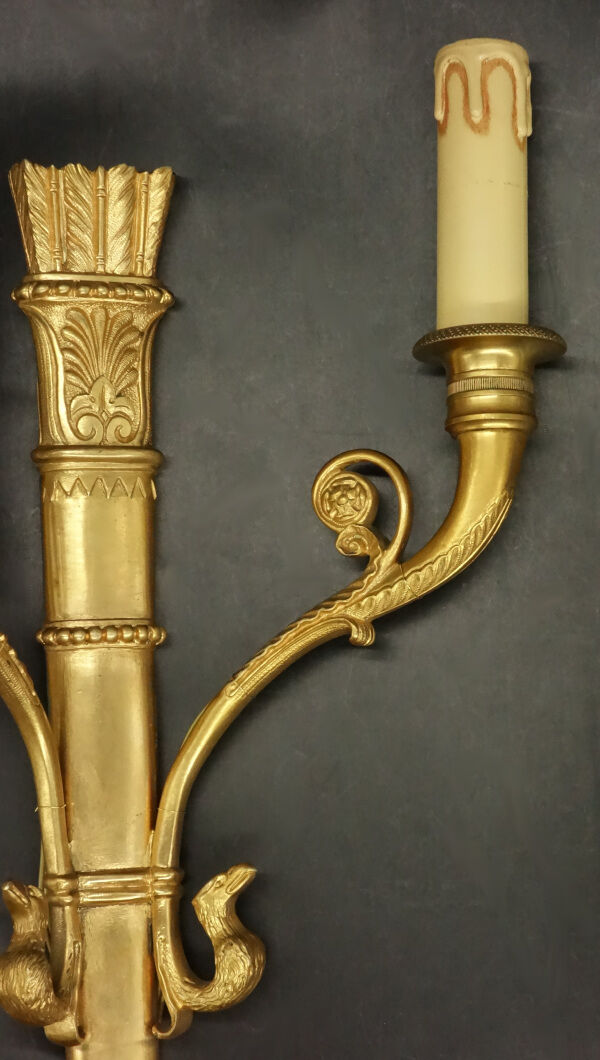 Pair of sconces with quiver and eagle heads style Restoration of the nineteenth