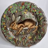 Plate in Gien earthenware, Rambouillet model, "hare" signed JB in the décor