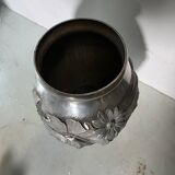 Art Deco vase in repoussé tin Signed Houzeaux Floral decoration 30 cm