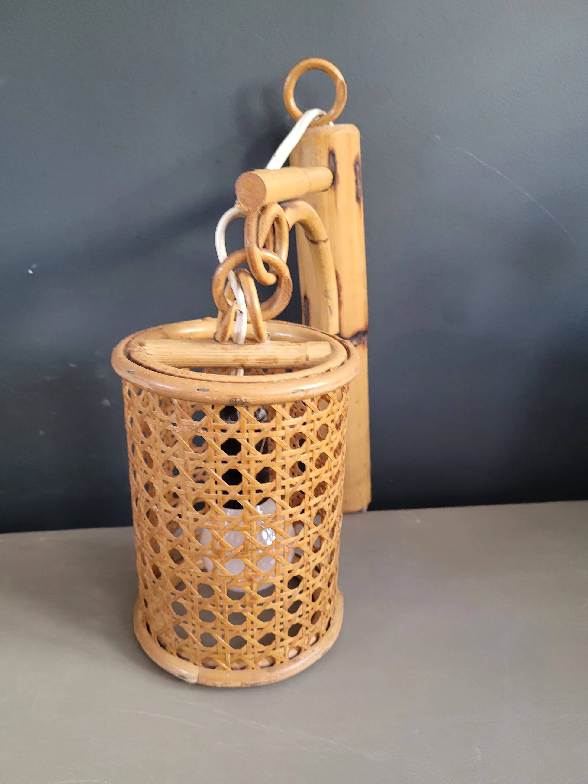 Vintage bamboo and cane wall light