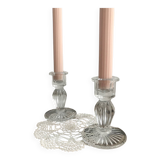 2 glass candle holders
