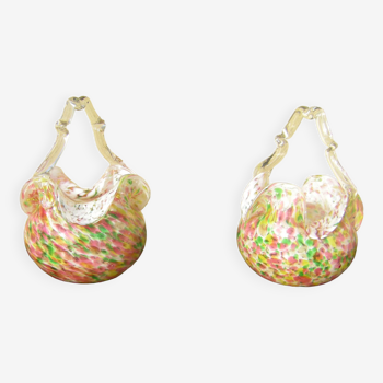 Pair of multi-colored glass baskets