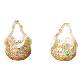 Pair of multi-colored glass baskets