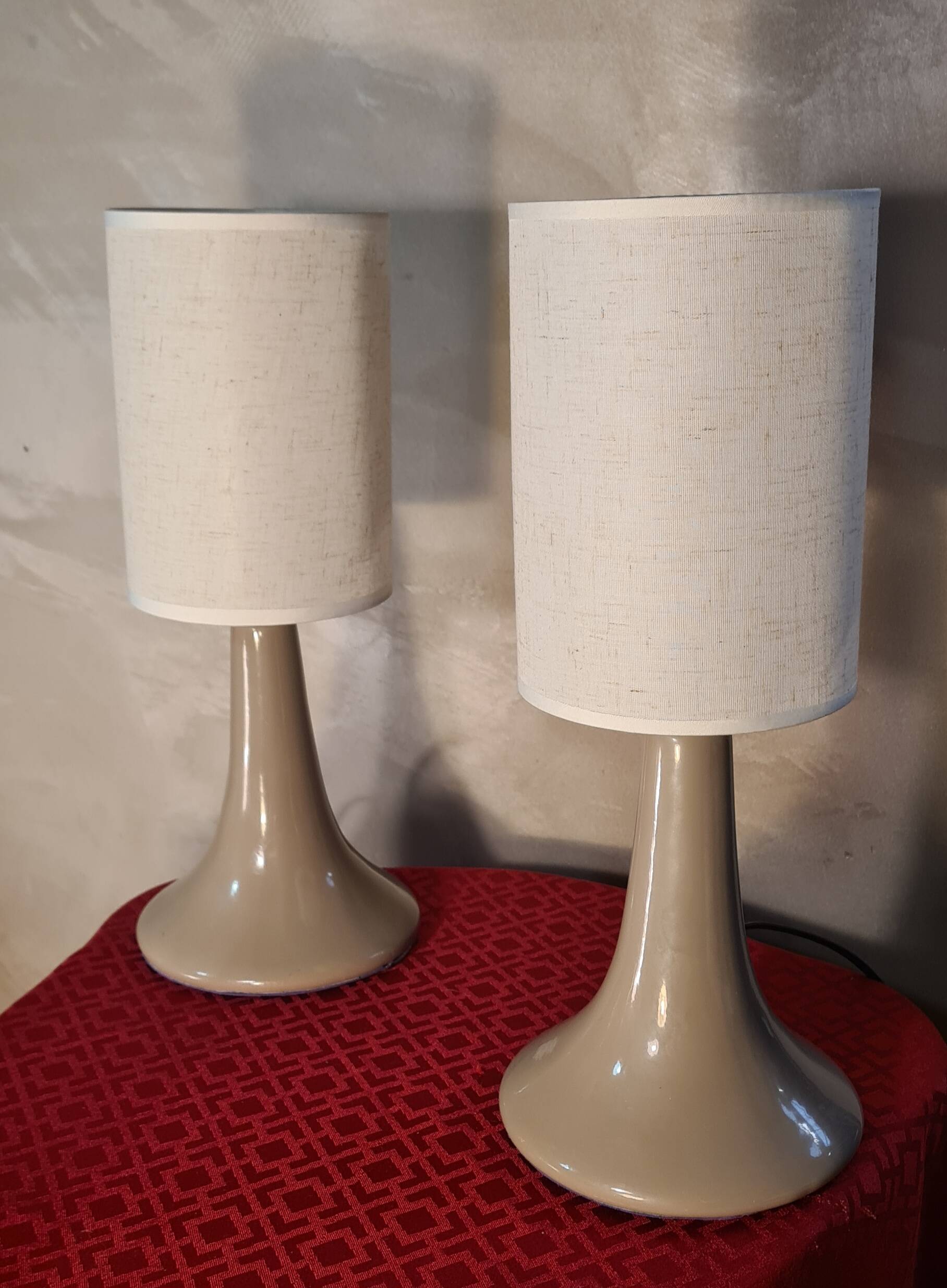 pair of taupe ceramic bedside lamps with linen lampshade 37x15