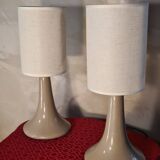 pair of taupe ceramic bedside lamps with linen lampshade 37x15