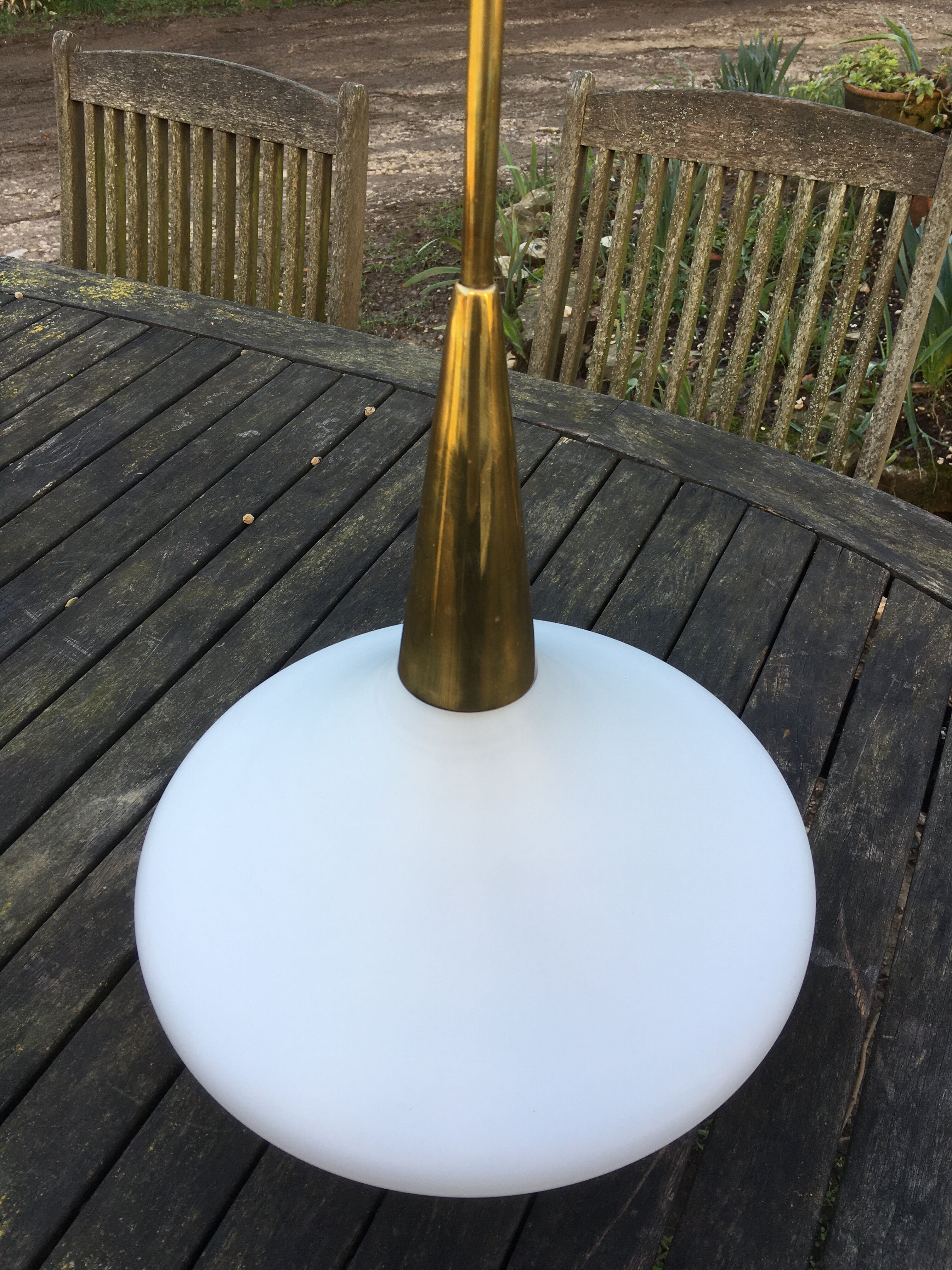 Golden brass white glass hanging