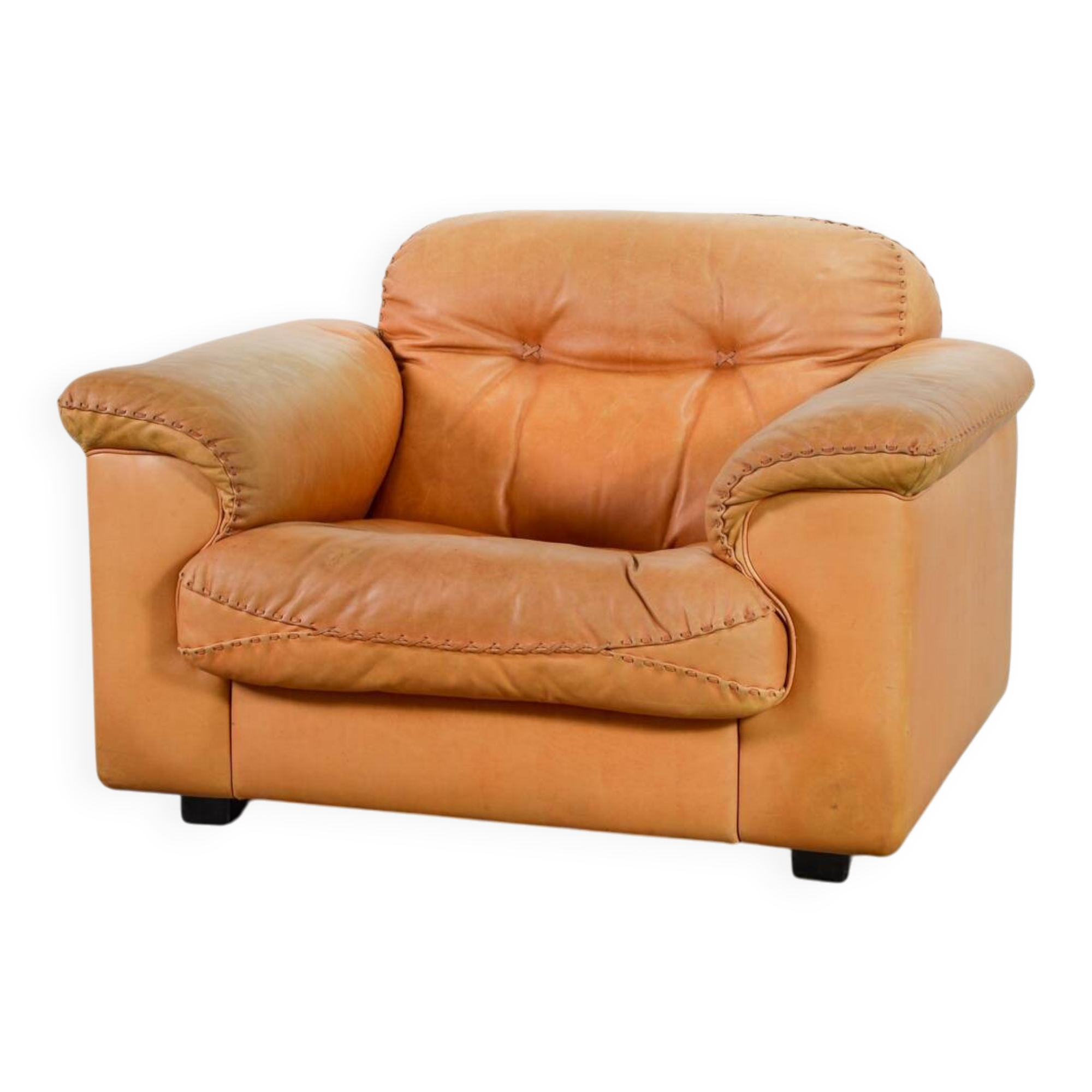 Striking De Sede DS101 Cognac Leather Lounge Chair DS17. Switzerland, 1970s