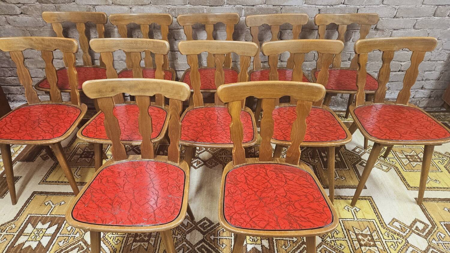 Set of 12 vintage 1960s red leatherette bistro chairs
