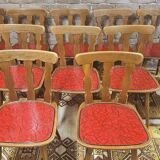 Lot de 12 chaises bistrot skaï rouge 1960 vintage