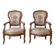 Pair of Voltaire armchairs in wood and floral fabric