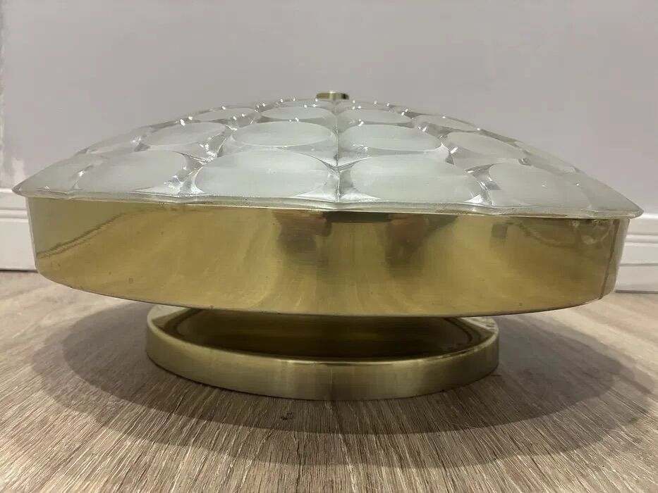 Vintage Peill & Putzler Optical Glass Flush Ceiling Lamp 1960s-70s