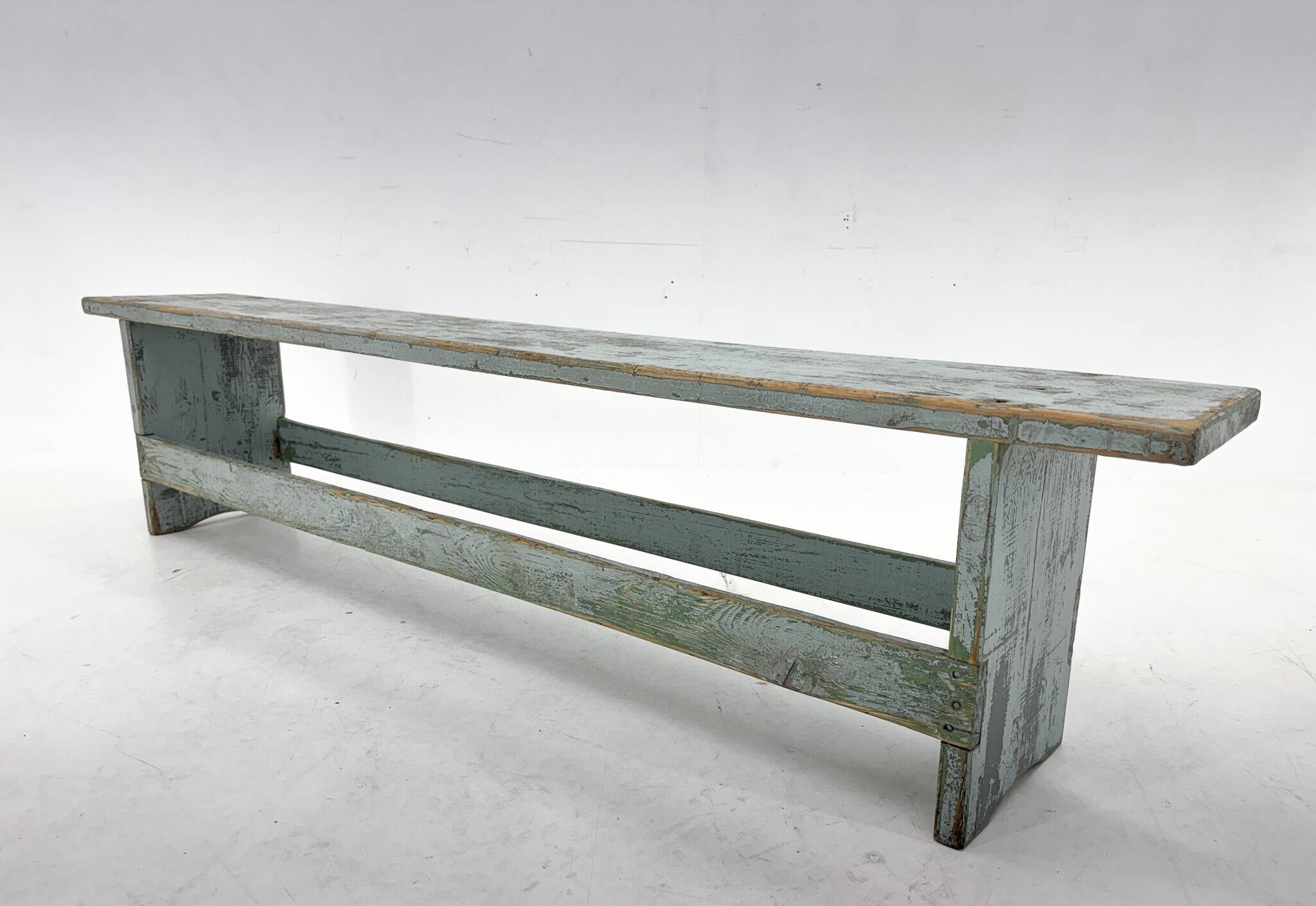 Vintage Industrial All-wood Bench, Original Paint, 1950's