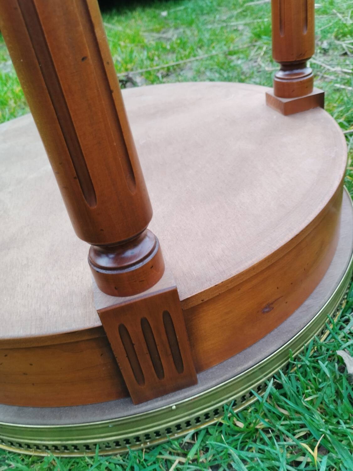 Antique hot water bottle table, Louis XVI style marble top