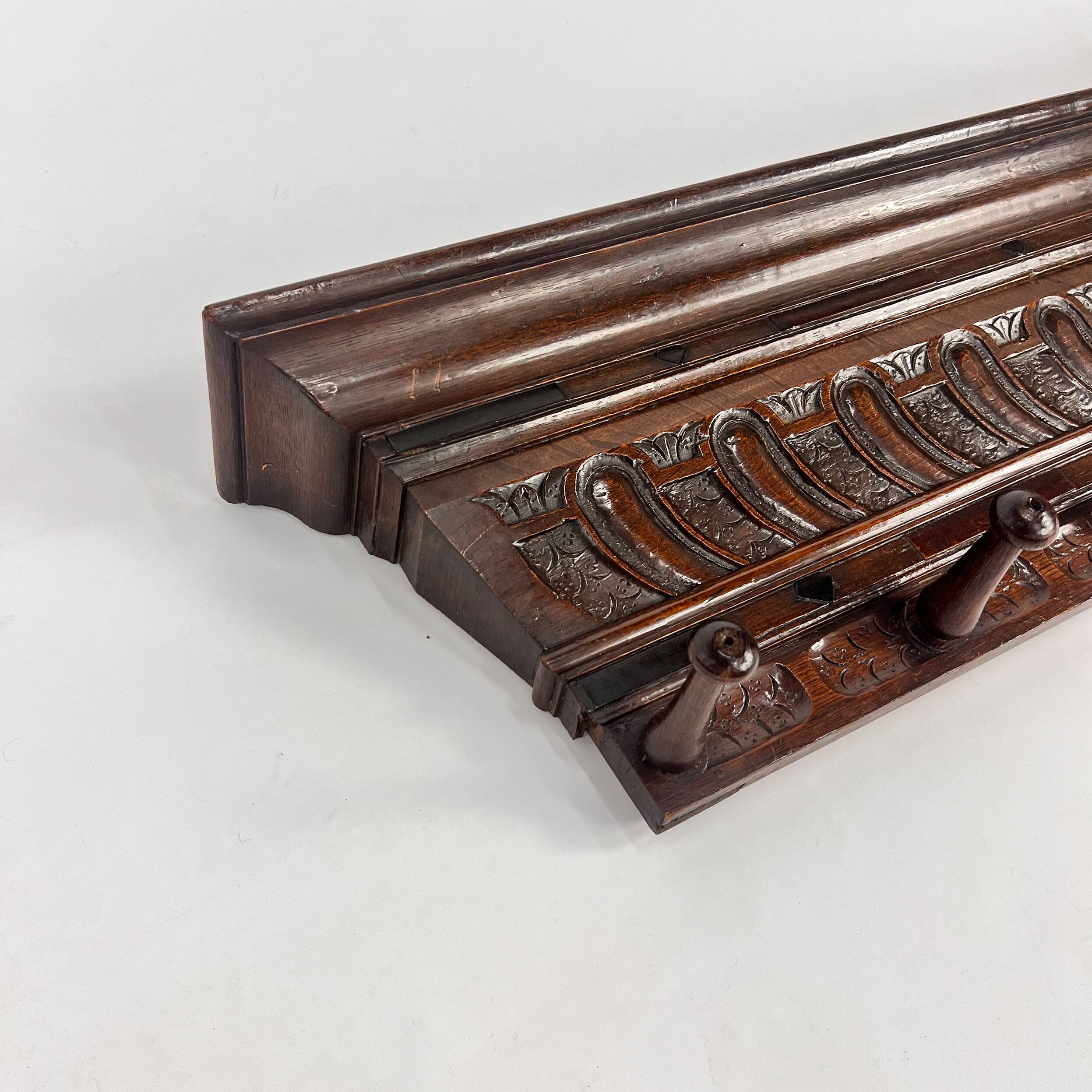 Large Handcrafted Oak Coat Rack, 1930s