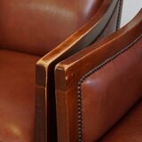 Majestic, luxurious set of 4 cognac-colored cowhide leather Art Deco design armchairs