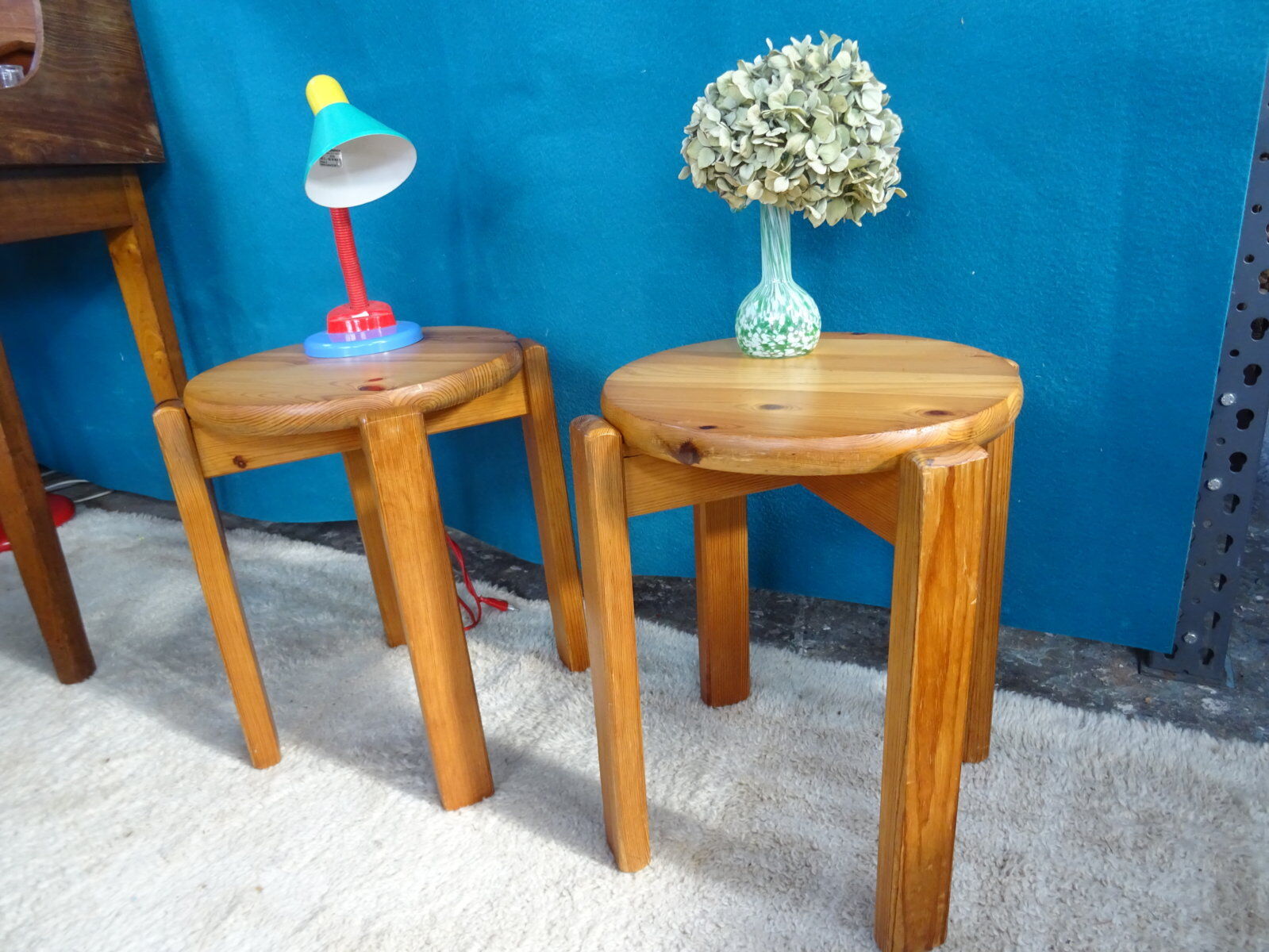 Pair of 70s pine stools