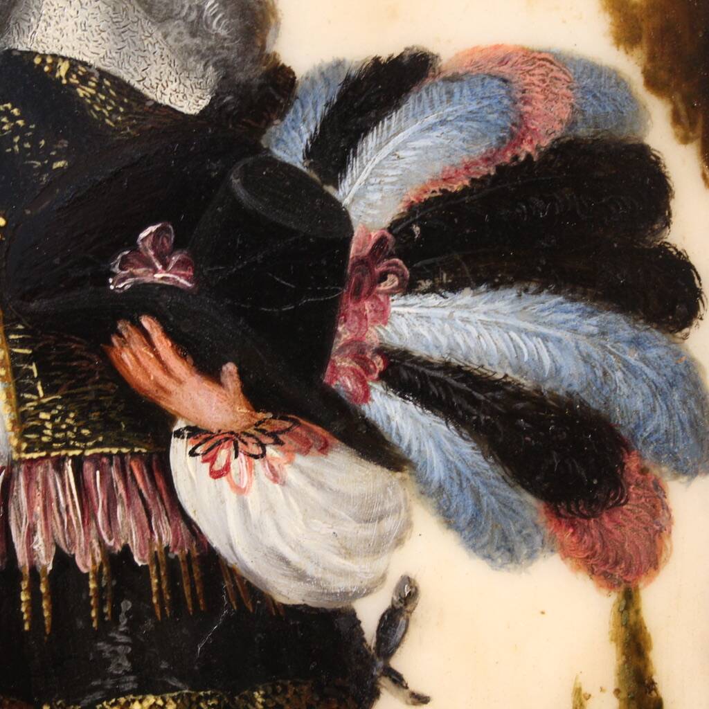 Antique 17th century marble painting, portrait of a South American nobleman