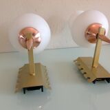 Pair of red copper and white opaline sconces 60s-70s