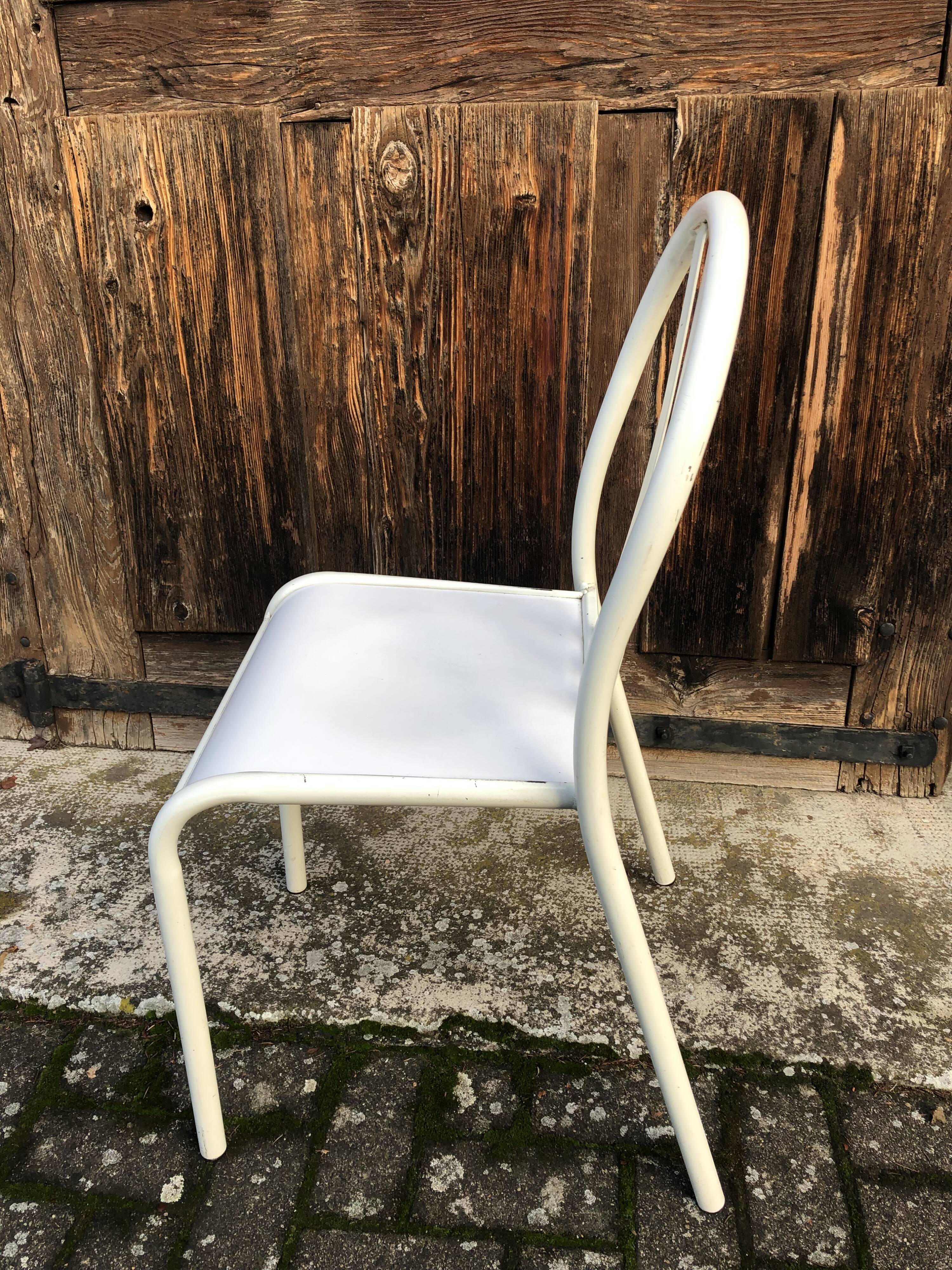 Lot 4 chairs Mallet-Stevens 60s white and wood-washed tube