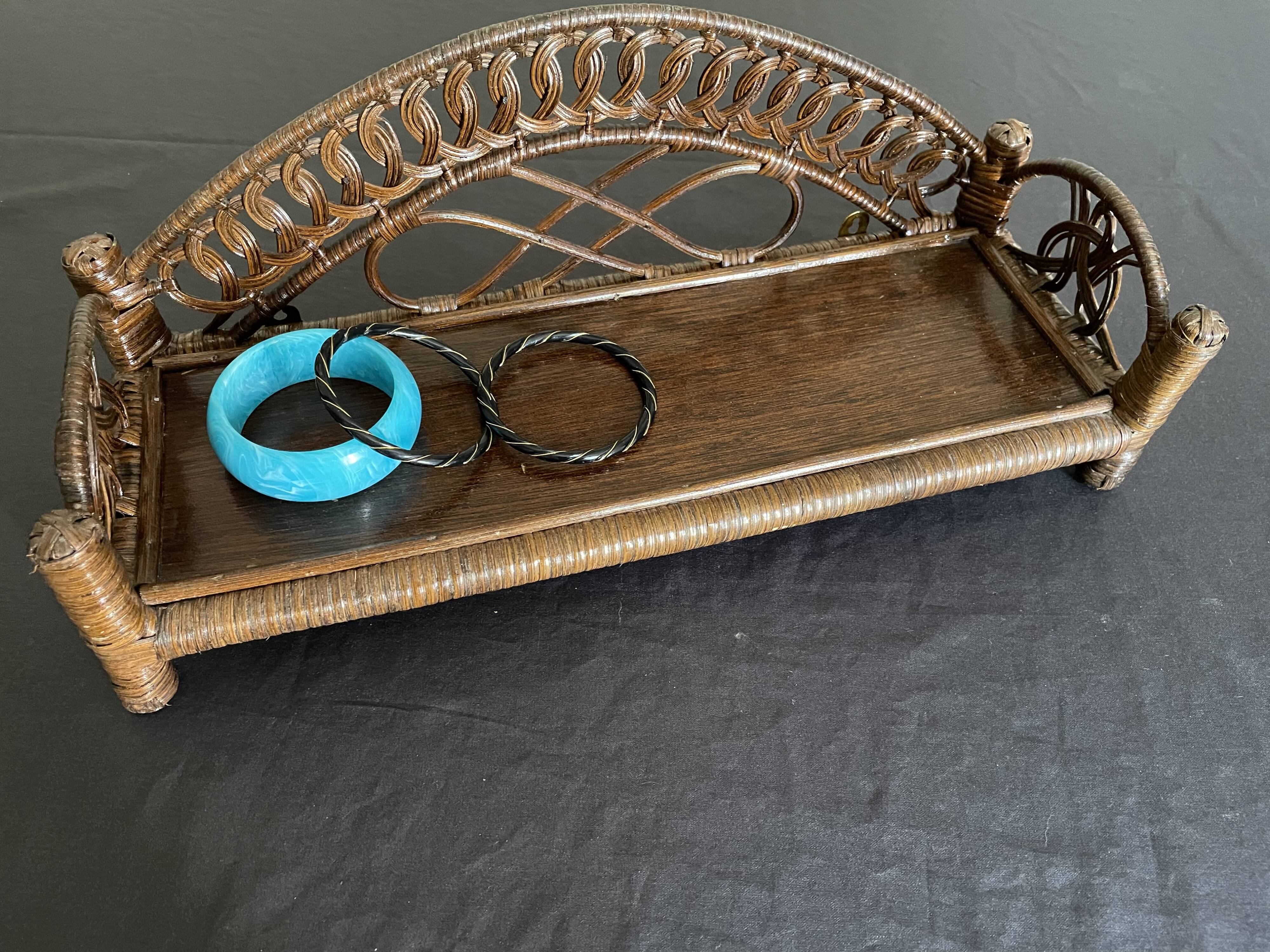 Brown rattan wall shelf