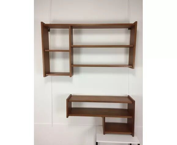 Suite of asymmetrical Scandinavian wall shelves 60s