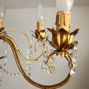 Messing vergoldet 6-Licht Kronleuchter Lampe Wasserfall Kristall 1950-1970