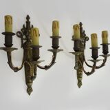 Magnificent Pair of Bronze Sconces with Louis XV Style Fire Pots. 1930s