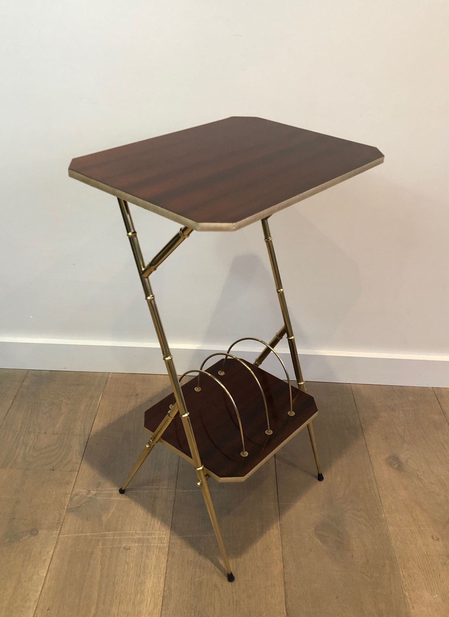 Mahogany and gold metal harness faux-bamboo way. french work. around 1970