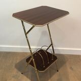 Sellette en acajou et métal doré façon faux-bambou. travail français. vers 1970