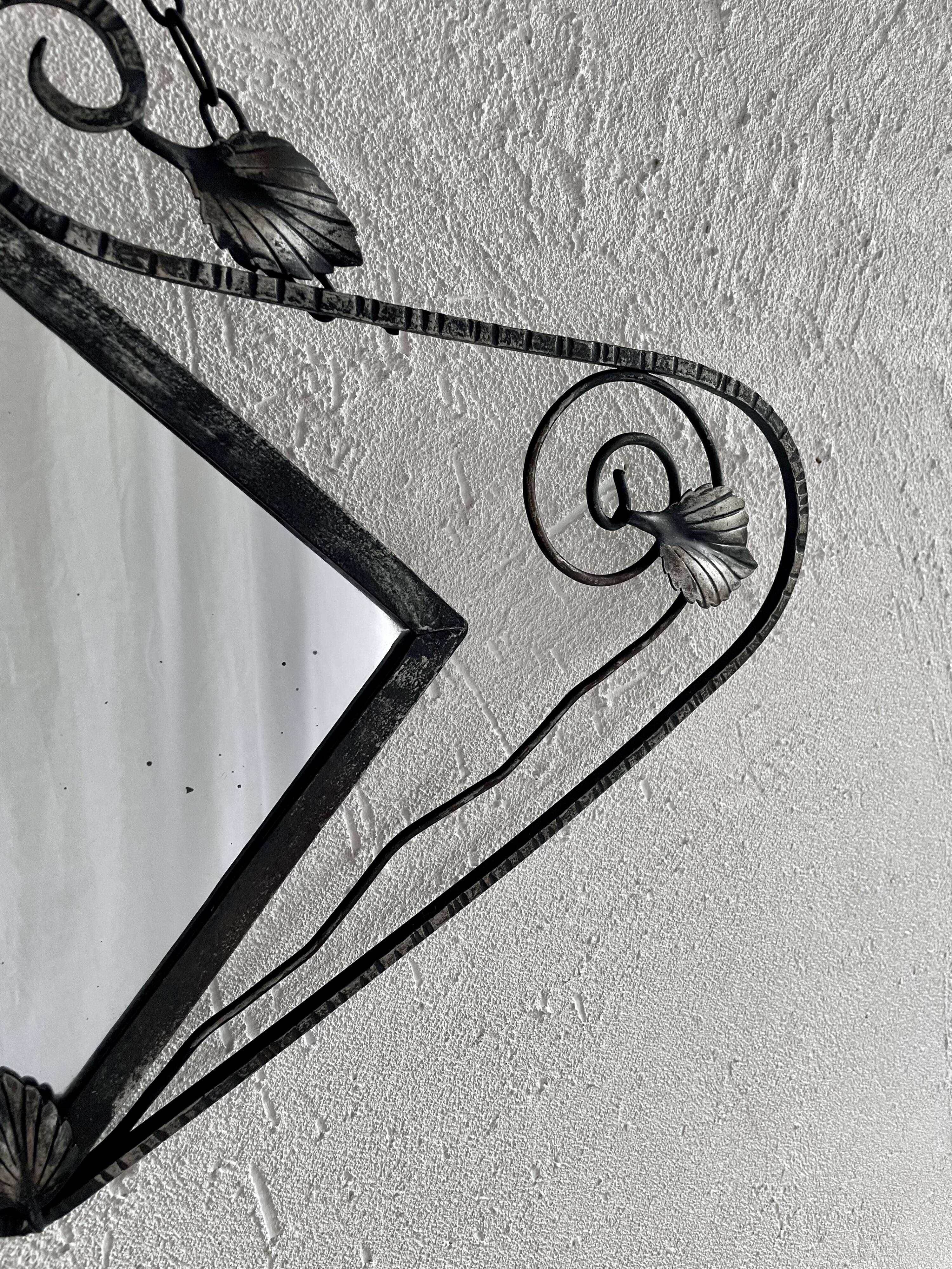 French Art Deco wrought iron mirror, 1930s