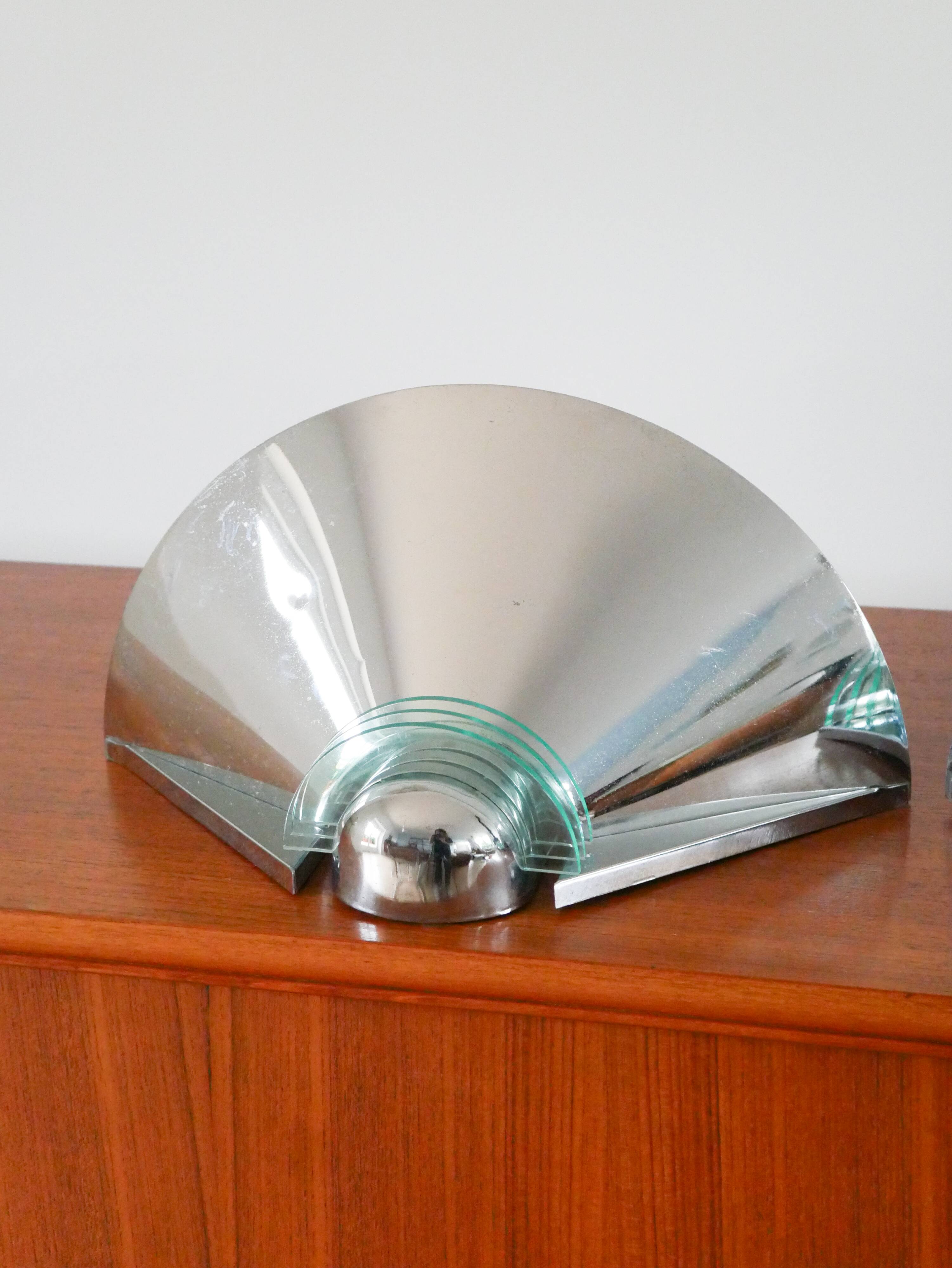 Pair of chrome and blue plexiglass wall lights, Made in Germany, Design, 1970