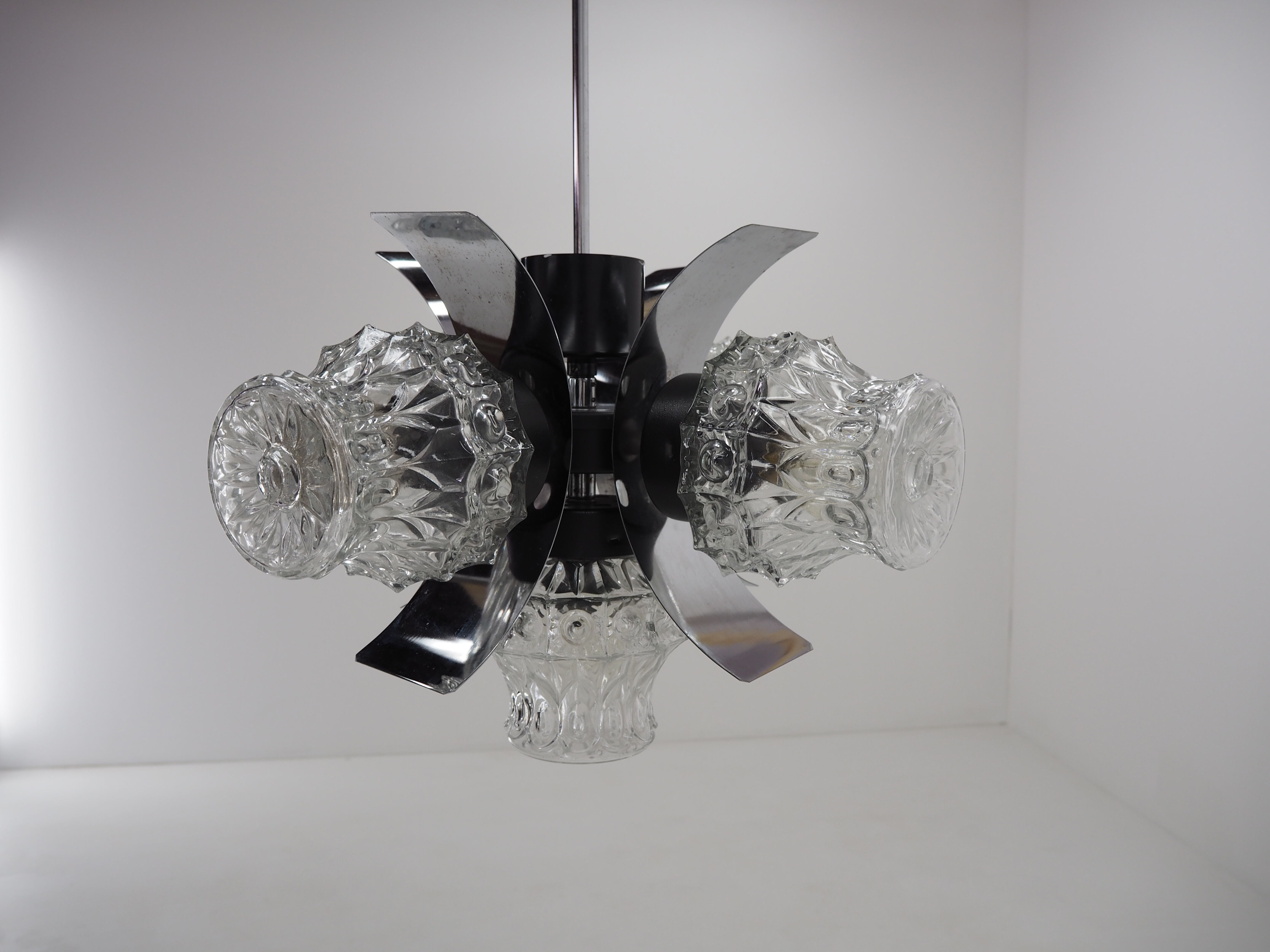 Chrome and glass chandelier, Czechoslovakia, 1960