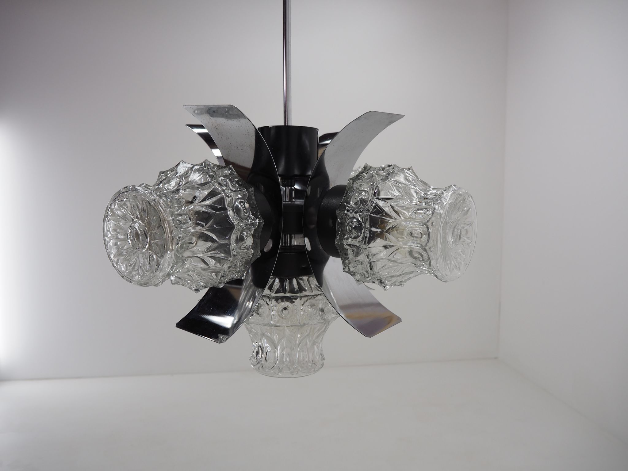 Chrome and glass chandelier, Czechoslovakia, 1960
